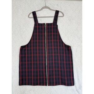 Forever 21 Jumper Dress 3X Black Red Plaid Zip Front Academia Preppy Grunge Y2K
